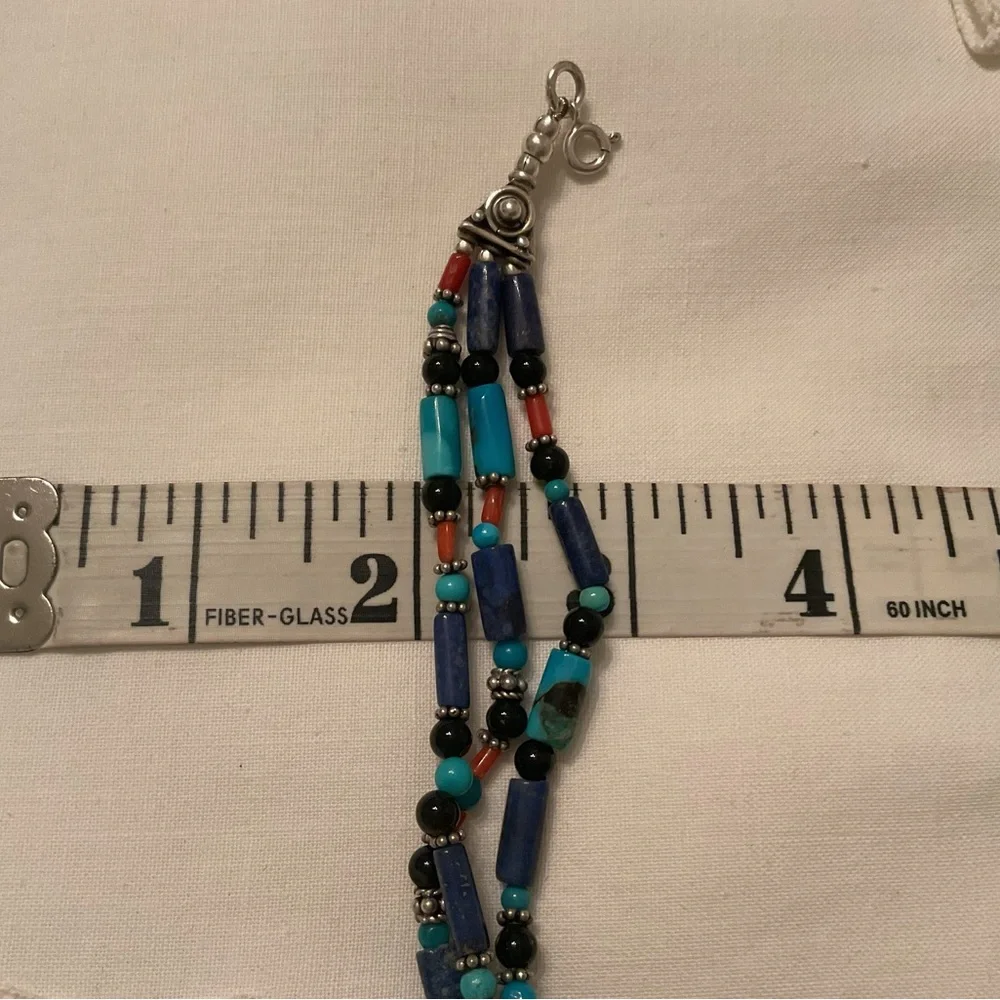 VINTAGE 925 STERLING NATIVE AMERICAN HANDMADE MULTI STONE BRACELET 7” - Picture 6 of 9